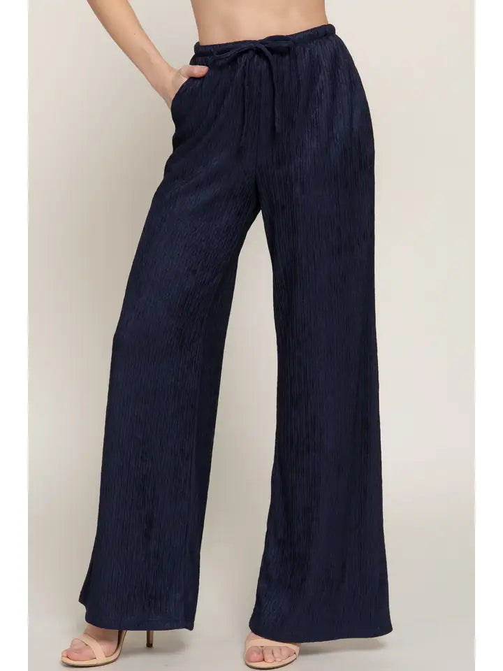Navy Crinkle Knit Pants