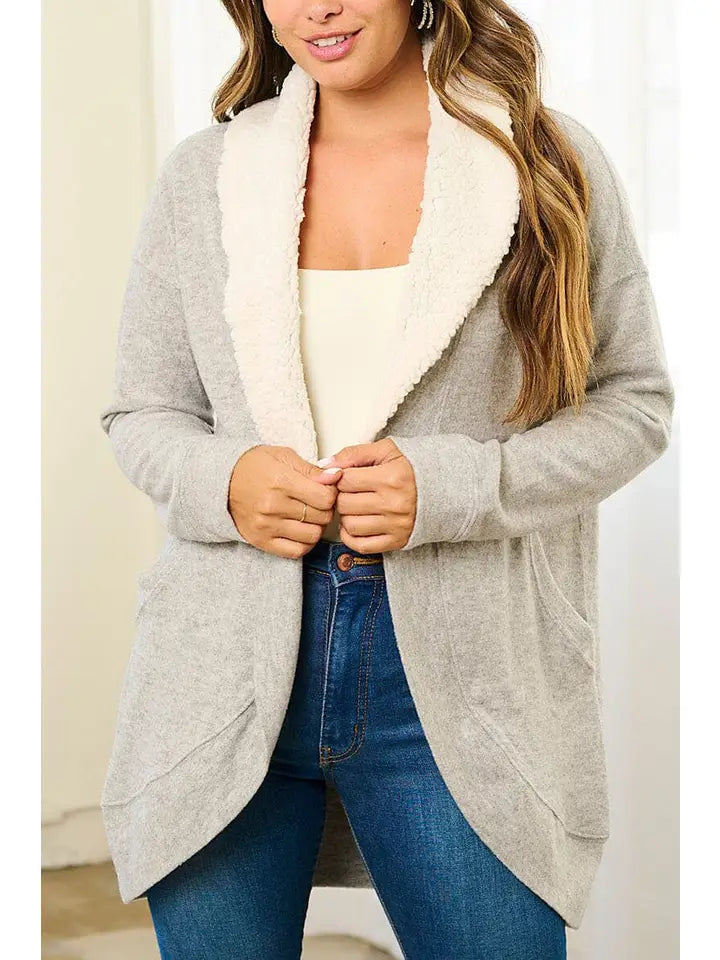 Open Front Sherpa Collar Cardigan