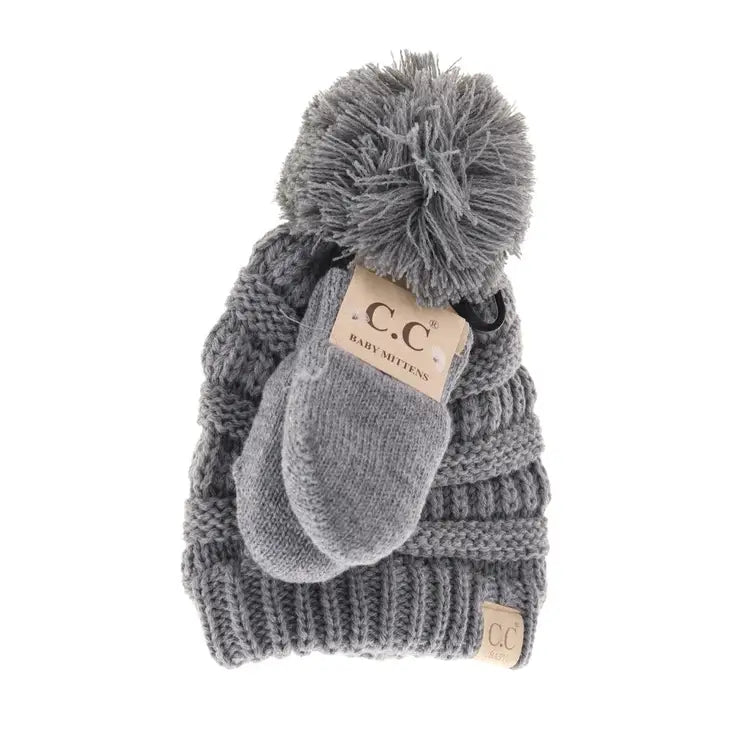Baby Knit Pom and Mitten Set
