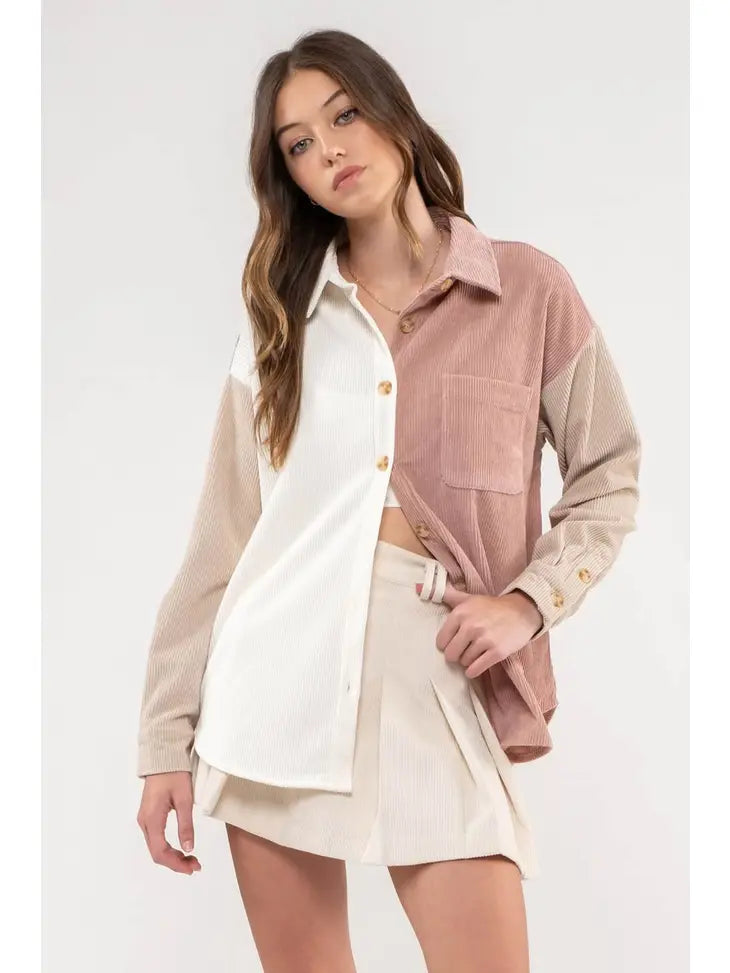 Colorblock Corduroy Shacket