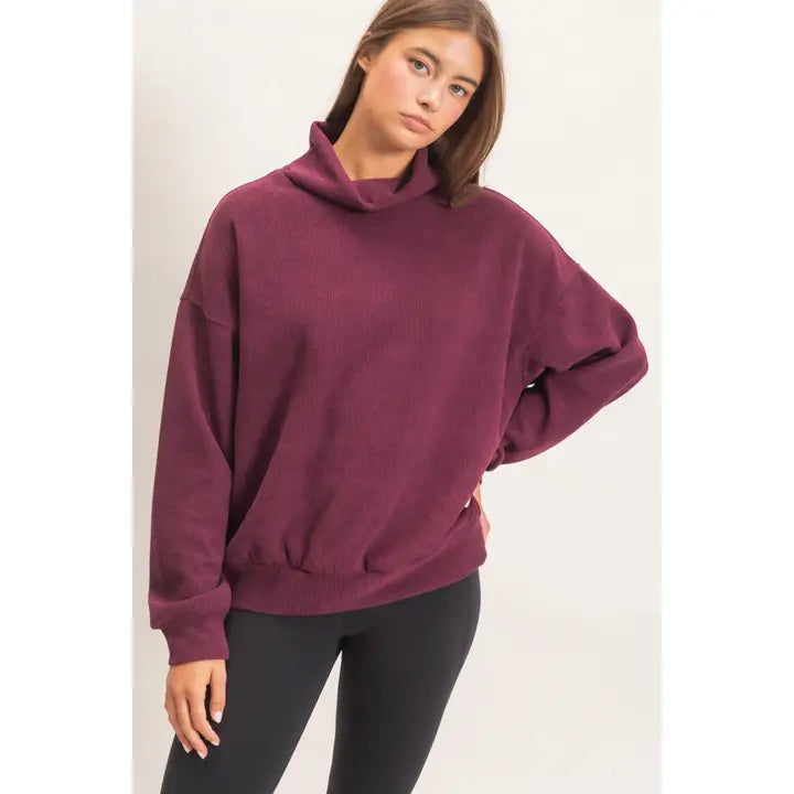 Funnel Neck Waffle Sweatshirt
