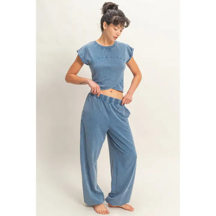 Rolled Sleeve Wrap Front Crop and Jogger Set