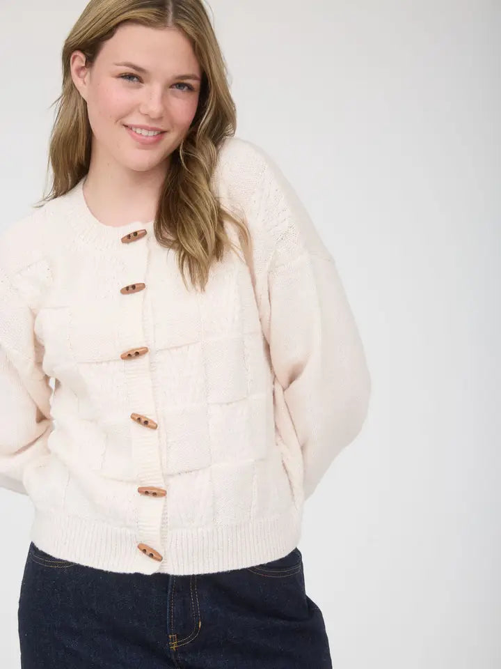 Checkered Toggle Button Down Cardigan
