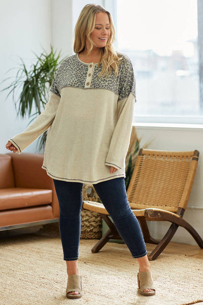 LMT2709PL-PLUS SIZE Sweetest Awakenings Waffle Pullover: OATMEAL / 3XL