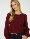 Front Velvet Bow Knit Sweater