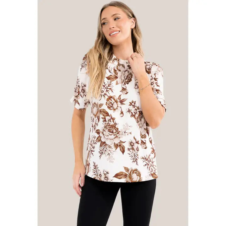 Foral Ruffle Neck Blouse