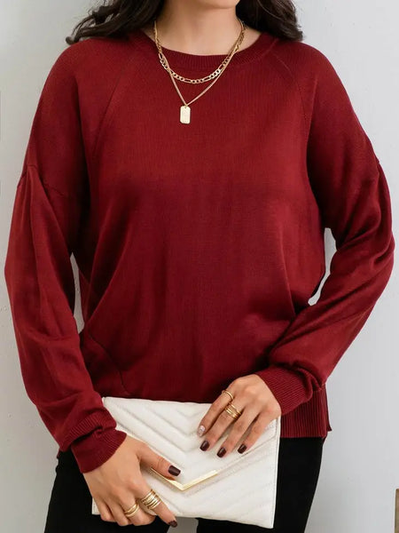 Solid Back Buttoned Pullover Sweater