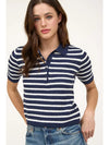 Navy Stripe Collared Short Sleeve Sweater