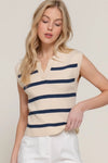 Navy/Beige Stripe Polo Sweater