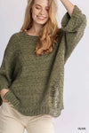 Olive Round Neck Distressed Sweater
