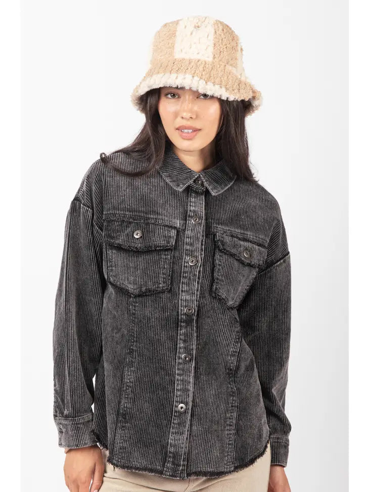 Oversized Washed Corduroy Shacket Jacket