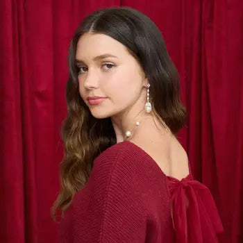 V-Neck Drop Shoulder Back Bow Tie Sweater