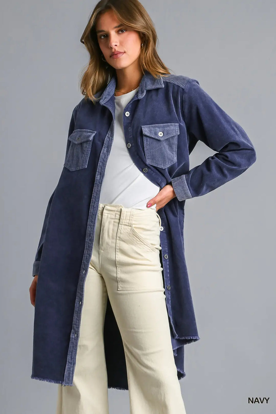 Mineral Washed Corduroy Shirt/Dress Jacket