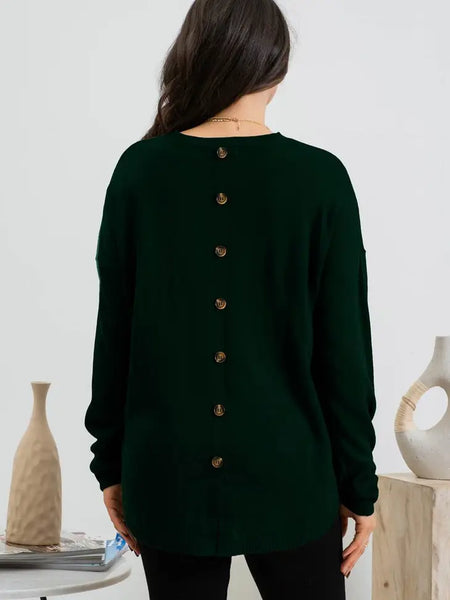 Solid Back Buttoned Pullover Sweater