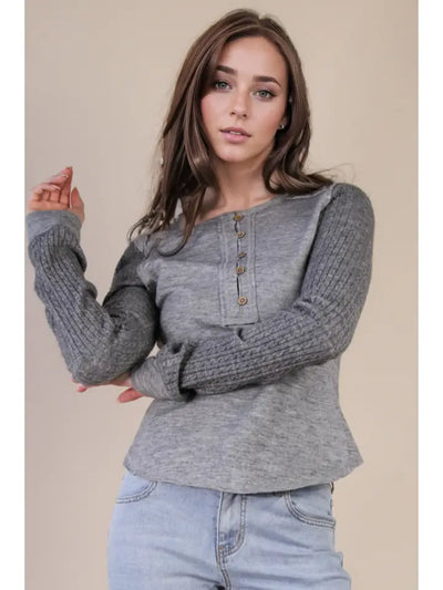 Cable Knit Sleeve Detail Top