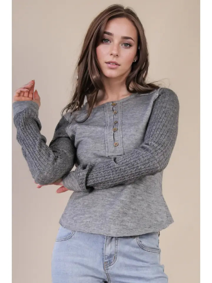 Cable Knit Sleeve Detail Top