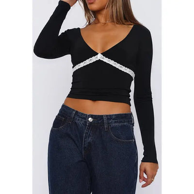 Square Neck Lace Trim Top