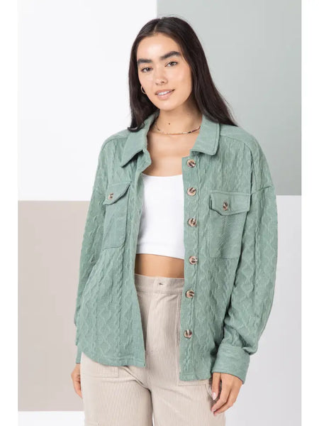 Sage Cable Knit Shacket