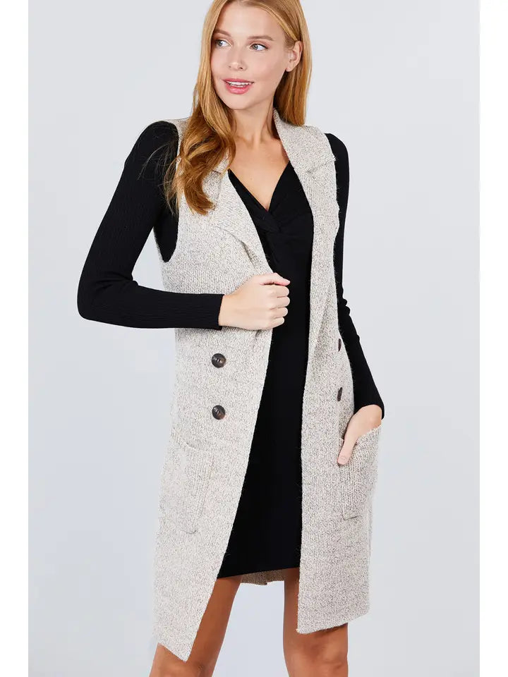 Sleeveless Notched Long Vest