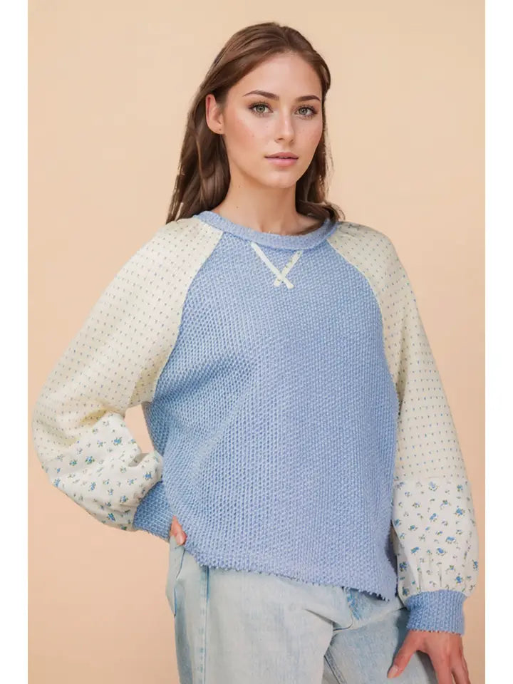 Raglan Sleeve Color Block Textured Top