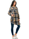 Navy and Beige Long Hooded Flannel