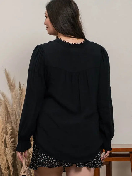 Solid Lace Split Neck Top