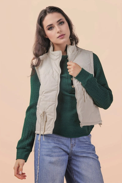 mock neck puffer vest