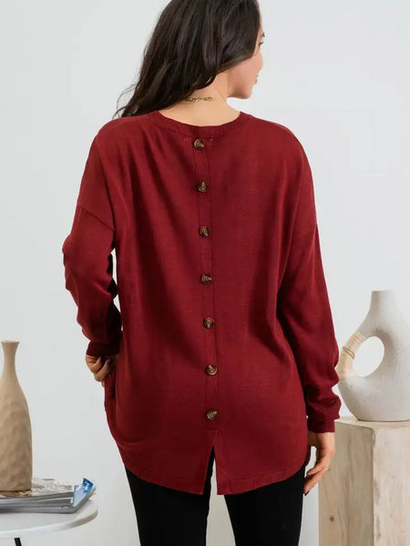 Solid Back Buttoned Pullover Sweater