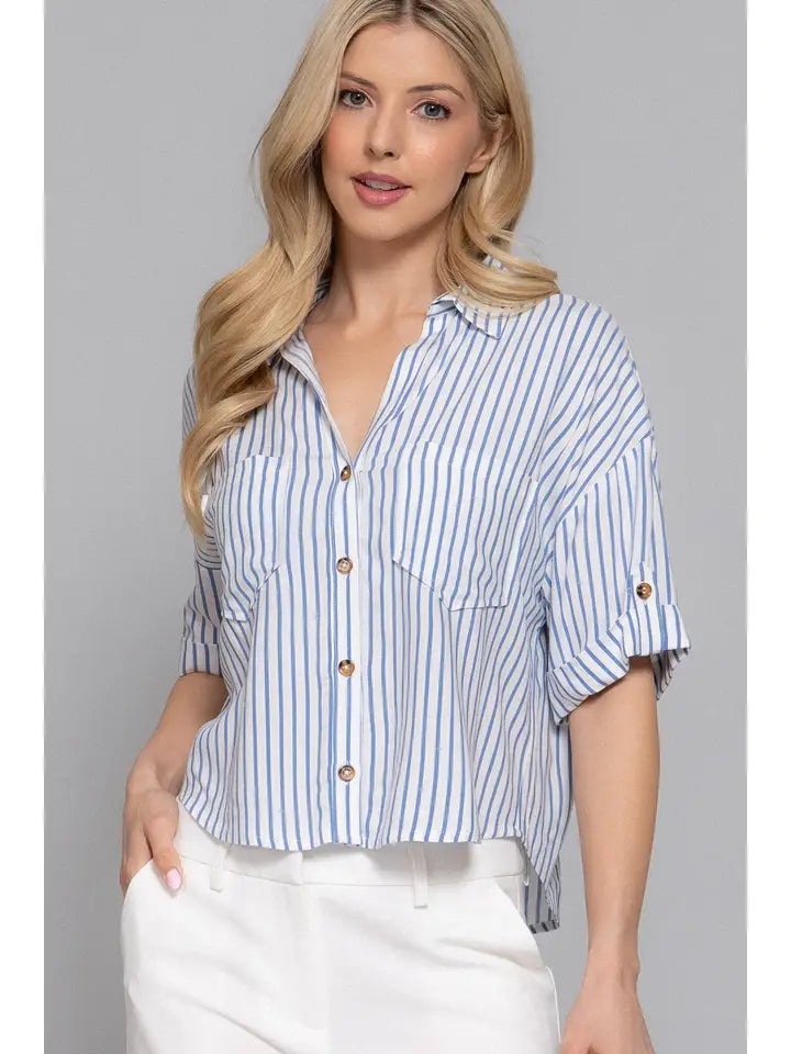 V-Neck Stripe Collar Top
