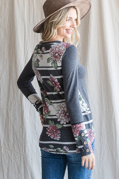 Vintage Floral Colorblock Top