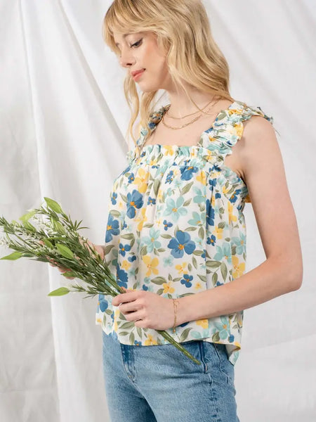 Ruched Strap Floral Top