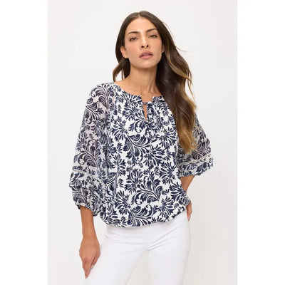 Floral Mix Media Bubble Hem Top