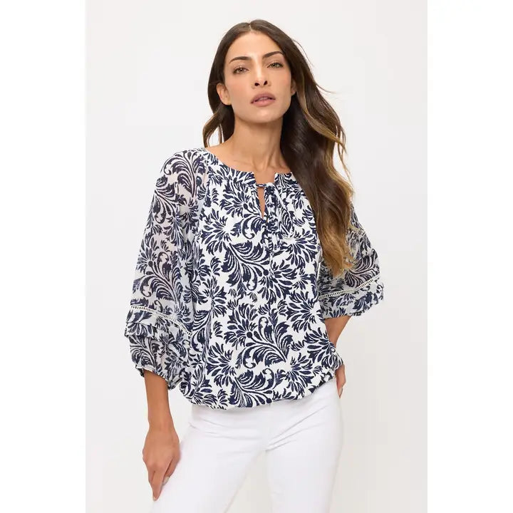 Floral Mix Media Bubble Hem Top