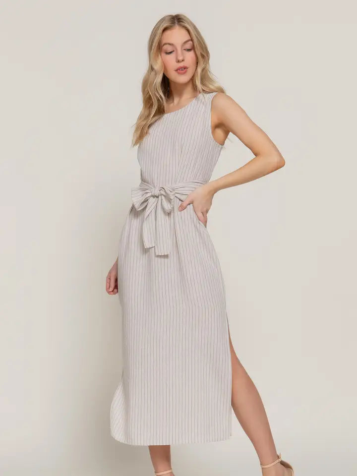 Stripe Linen Midi Dress