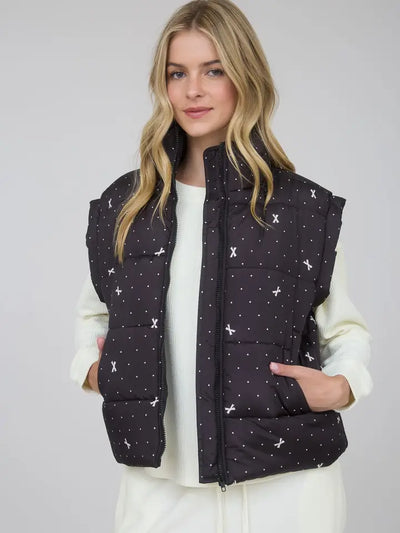 Polka Dot Bow Puffer Vest