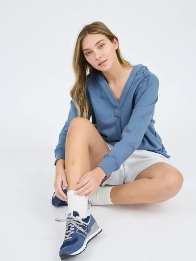 Raw Edge V-Neck Hooded Top