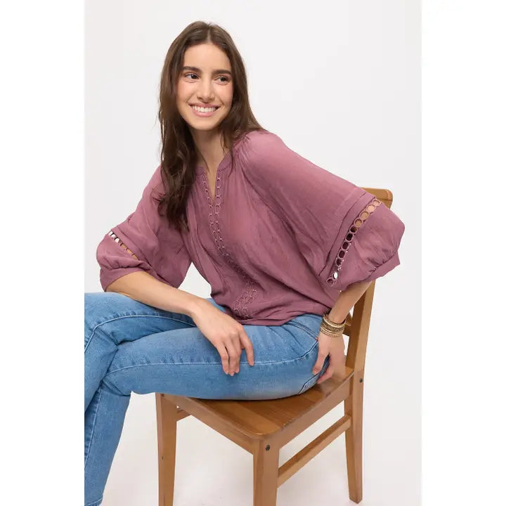 Crochet Orchid Bubble Sleeve Peasant Top