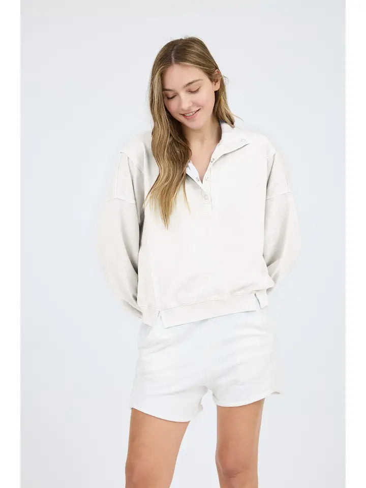 Washed Half Snap Knit Top