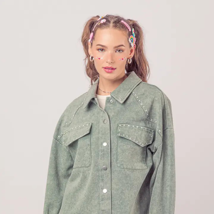 Plus- Metal Studded Shacket – aheadofthecurve-gifts Plus- Metal Studded Shacket – aheadofthecurve-gifts