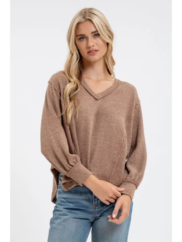 V-Neck Asymmetrical Hem Long Sleeve