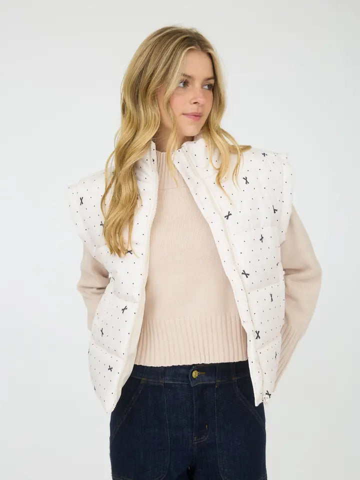 Polka Dot Bow Puffer Vest