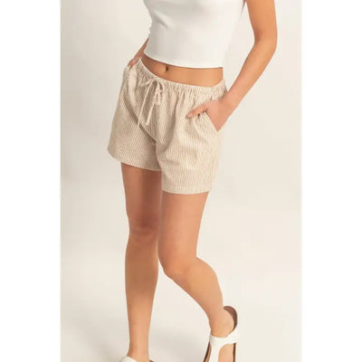 Striped Taupe Drawstring Shorts