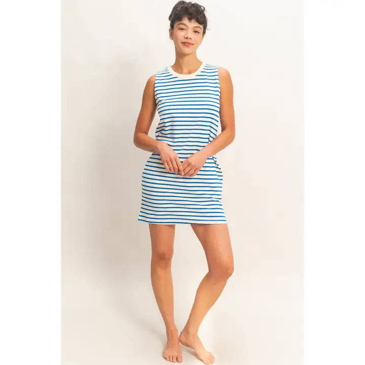 Striped Blue Sleeveless Dress
