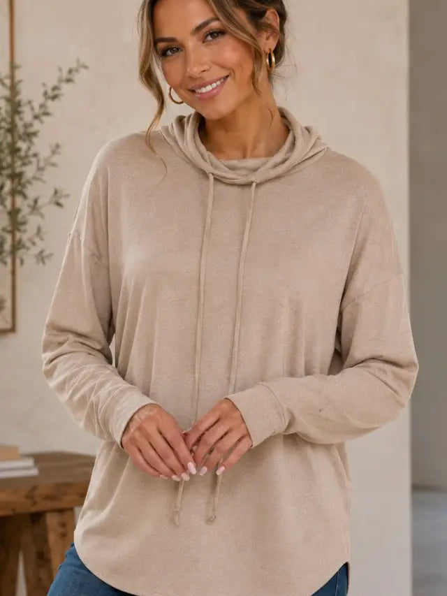 Taupe Long Sleeve Drawstring