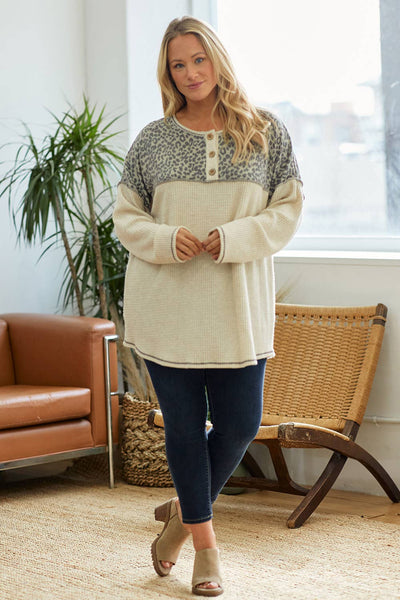 LMT2709PL-PLUS SIZE Sweetest Awakenings Waffle Pullover: OATMEAL / 3XL