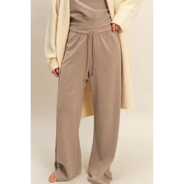Drawstring Soft Ribbed Wideleg