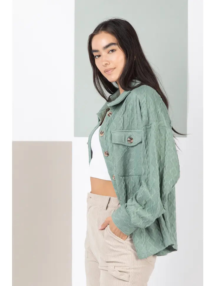 Sage Cable Knit Shacket