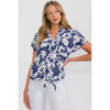 Blue Floral Tie Front Dolman