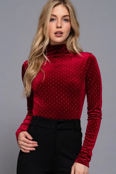Long Sleeve High Neck Rhinestone Bodysuit