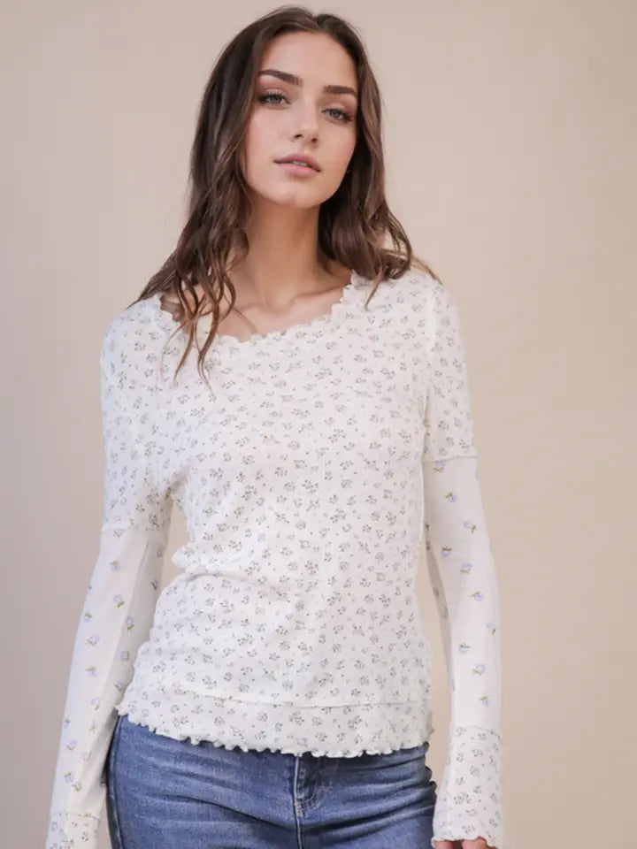 Floral Printed Lettuce Hem Top